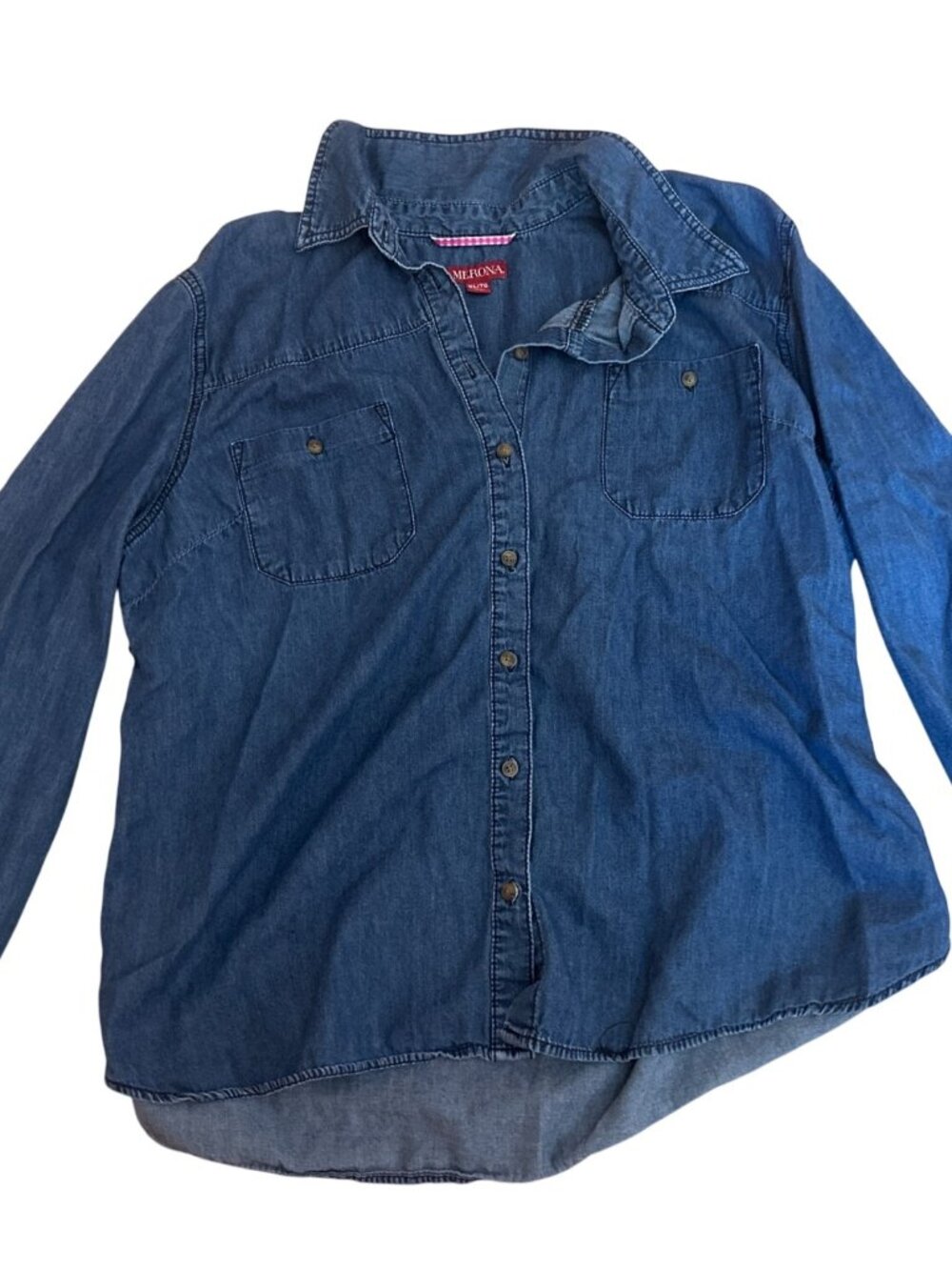 Merona Womens Chambray Denim Button-Up Shirt XL Long Sleeves & Chest Pockets